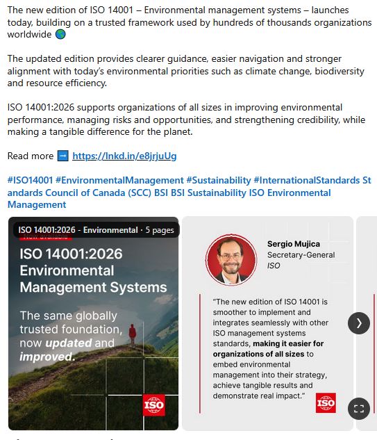 ISO 14001:2026 yayımlandı